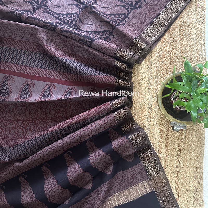 Maheshwari Pastel Purple Bagh Print Small Border Saree MTBS147