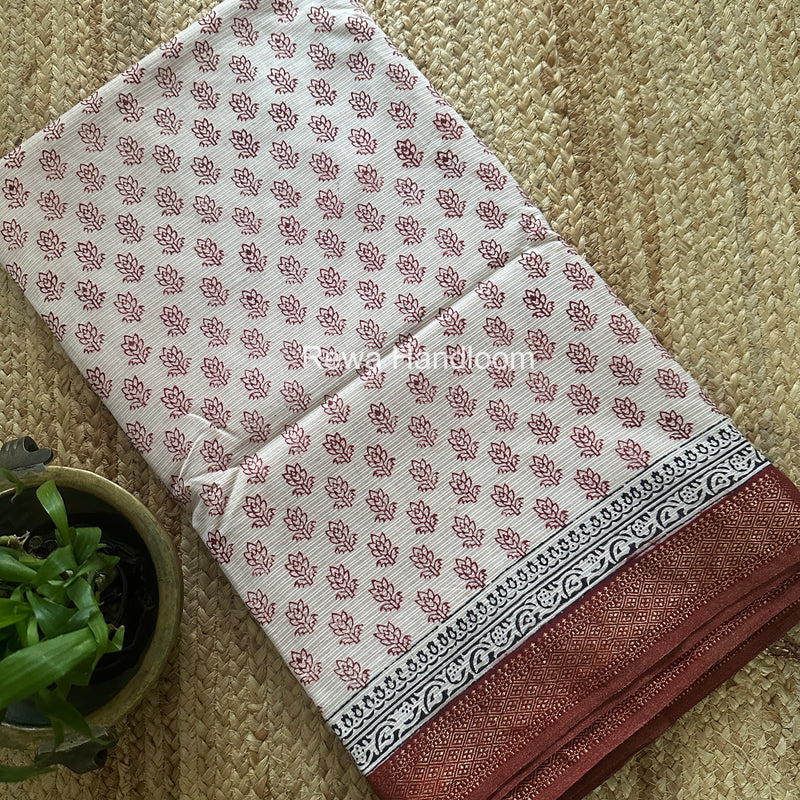 Maheshwari White Bagh Print Small Border Saree MTBS157