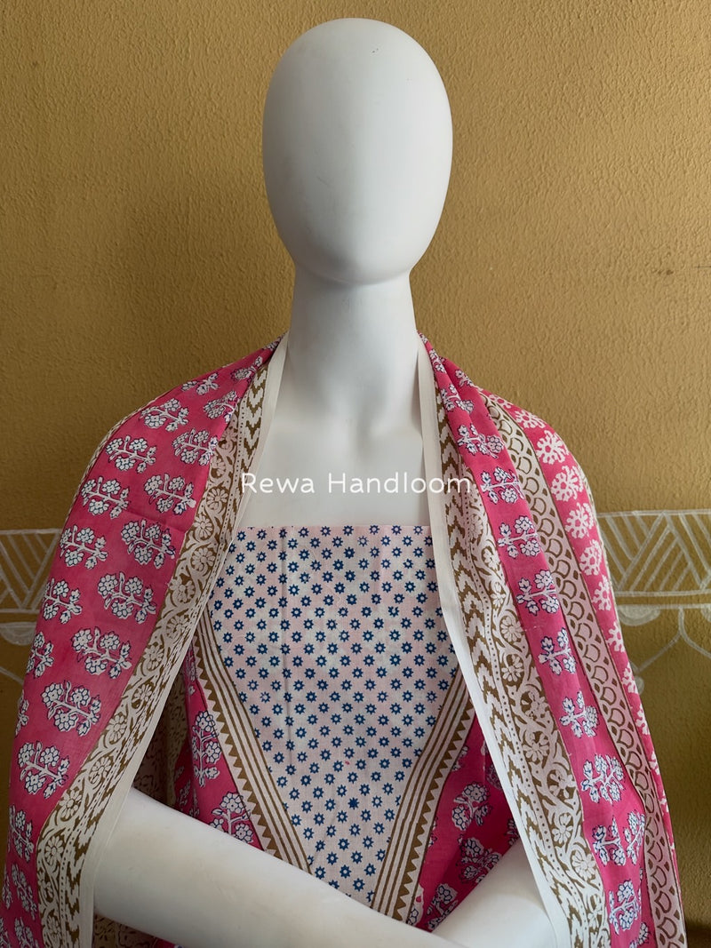 Pink-White Indigo Bagh Print Suit BCI085