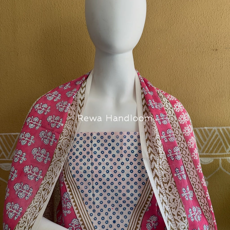 Pink-White Indigo Bagh Print Suit BCI085