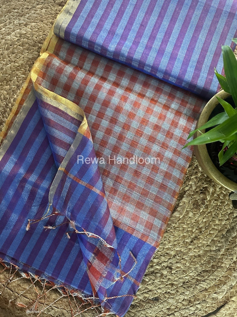 Exclusive Maheshwari Blue Tissue Silk Saree TLS06