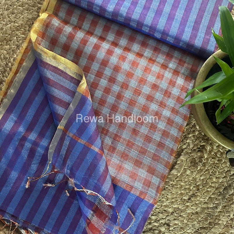 Exclusive Maheshwari Blue Tissue Silk Saree TLS06