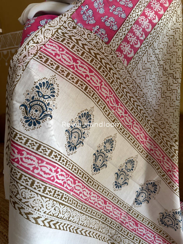 Pink-White Indigo Bagh Print Suit BCI085