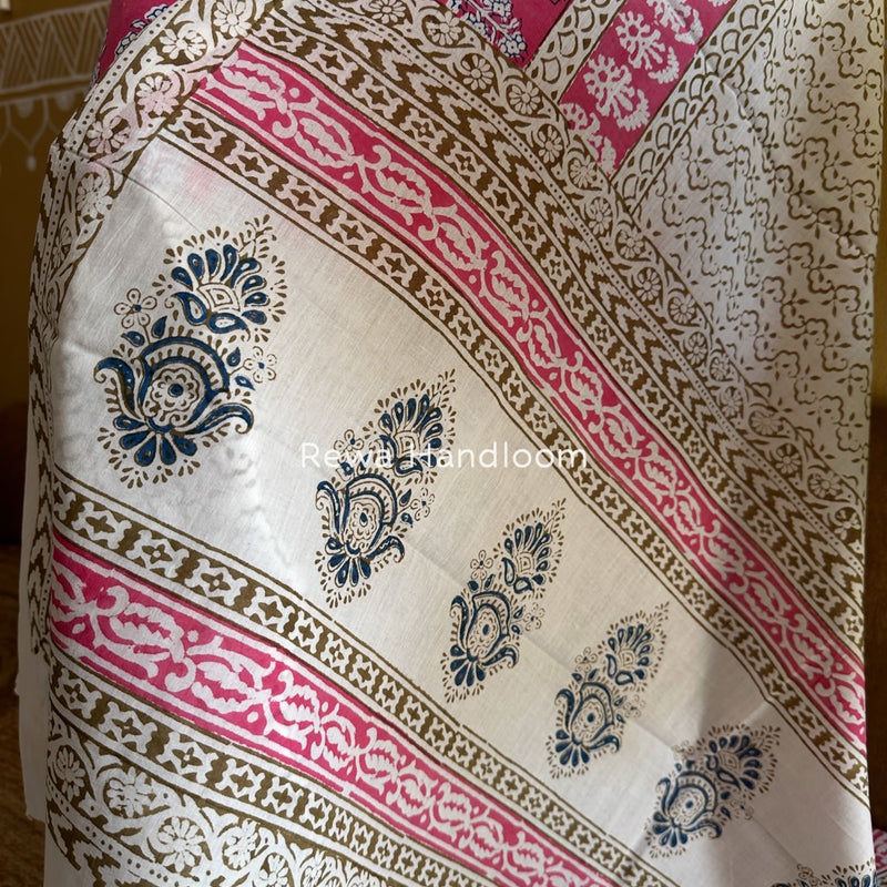 Pink-White Indigo Bagh Print Suit BCI085