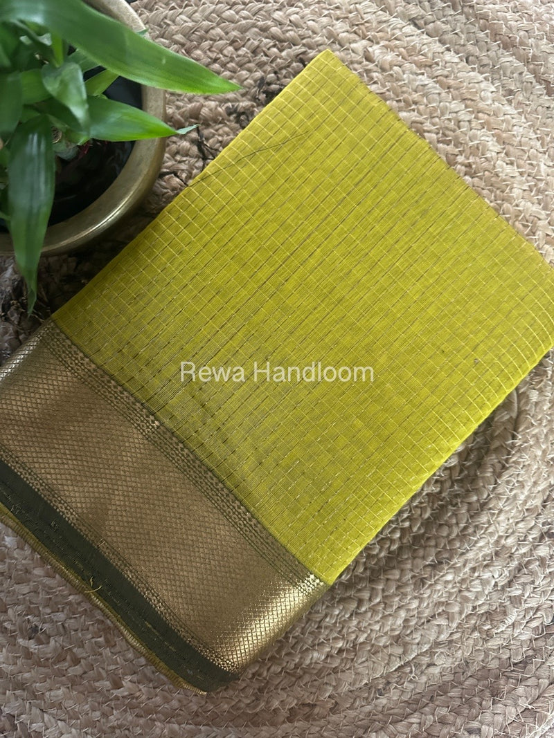 Maheshwari Mehendi Green Zari Checks Saree ZCHX324