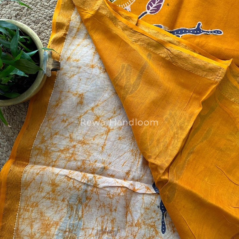 Maheshwari Yellow Batik Indonesian Print Saree IBS08