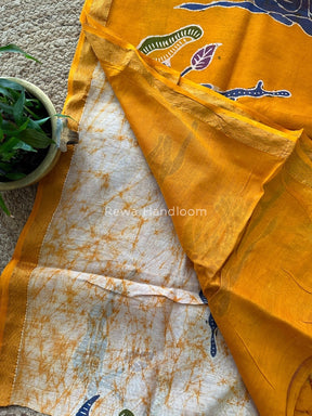 Maheshwari Yellow Batik Indonesian Print Saree IBS08