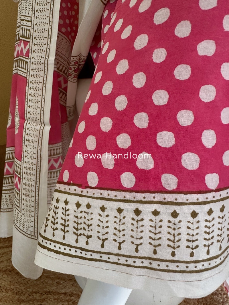 White-Pink Indigo Bagh Print Suit BCI073 Rewa Handloom