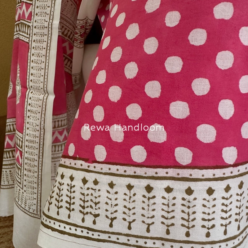 White-Pink Indigo Bagh Print Suit BCI073 Rewa Handloom