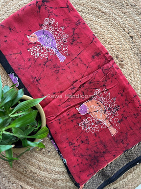 Maheshwari Red Batik Indonesian Print Saree IBS017