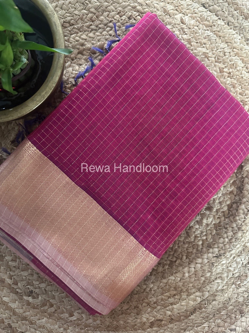 Maheshwari Magenta Zari Checks Saree ZCHX282