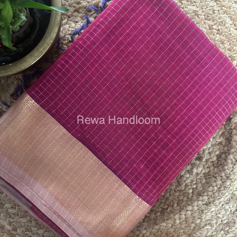 Maheshwari Magenta Zari Checks Saree ZCHX282
