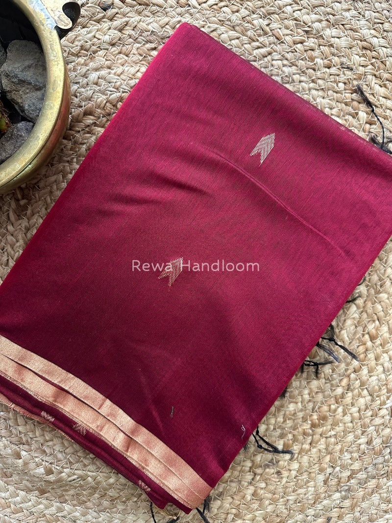 Maroon Zari Butti Maheshwari Saree VBS025