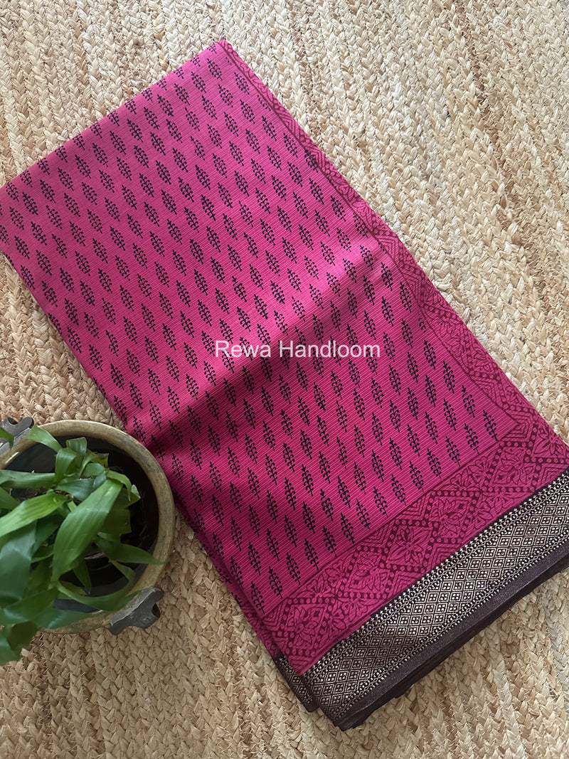 Maheshwari Rani Pink Bagh Print Small Border Saree MTBS145