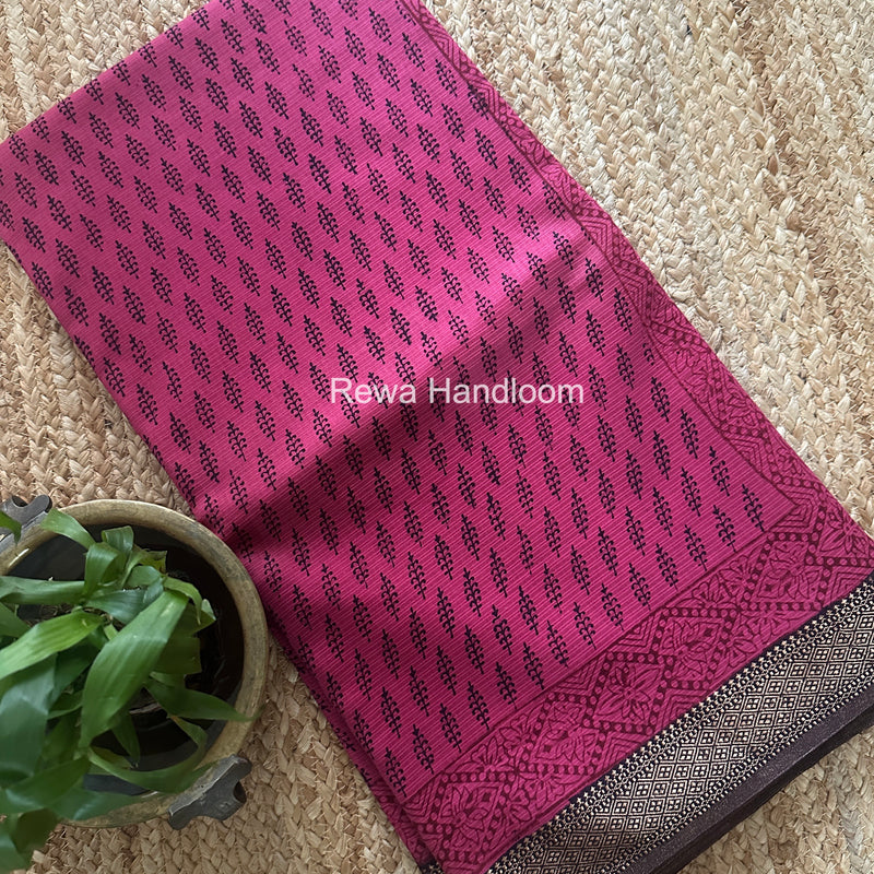 Maheshwari Rani Pink Bagh Print Small Border Saree MTBS145