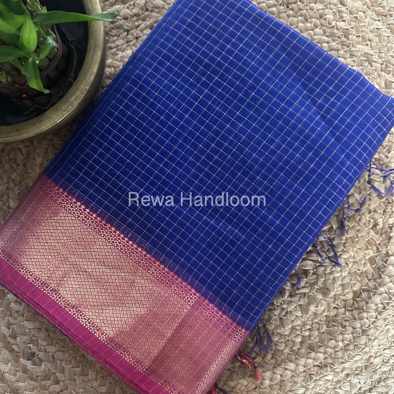 Maheshwari Blue Zari Checks Saree ZCHX283