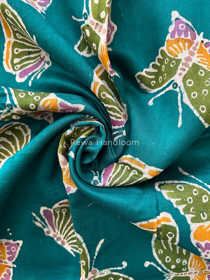 Maheshwari Rama Green Batik Indonesian Print Saree IBS040