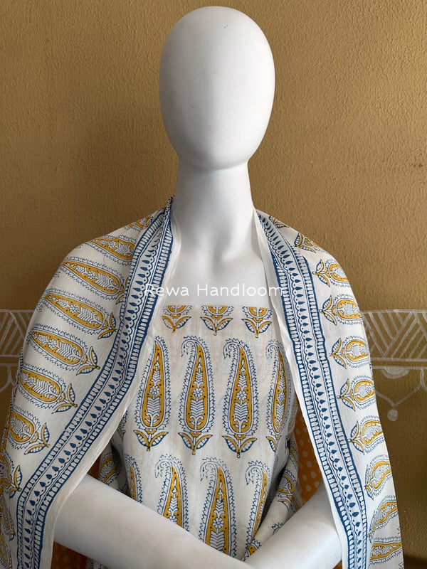 White-Yellow Indigo Bagh Print Suit BCI081