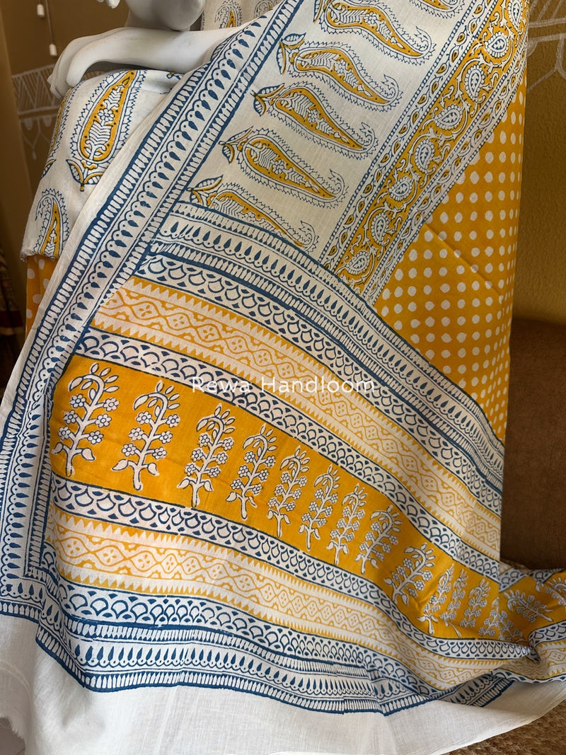 White-Yellow Indigo Bagh Print Suit BCI081