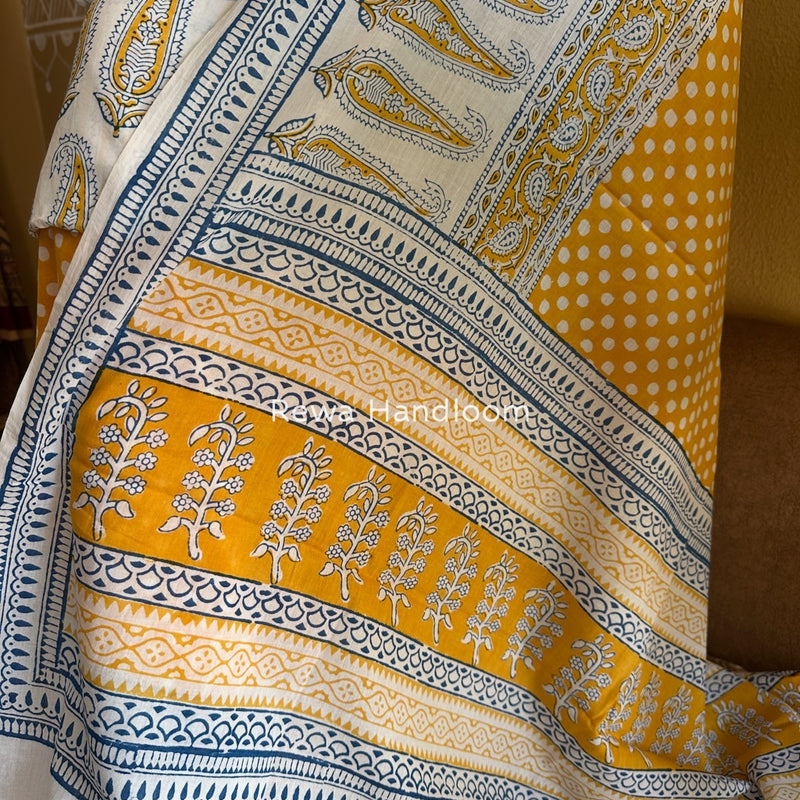 White-Yellow Indigo Bagh Print Suit BCI081