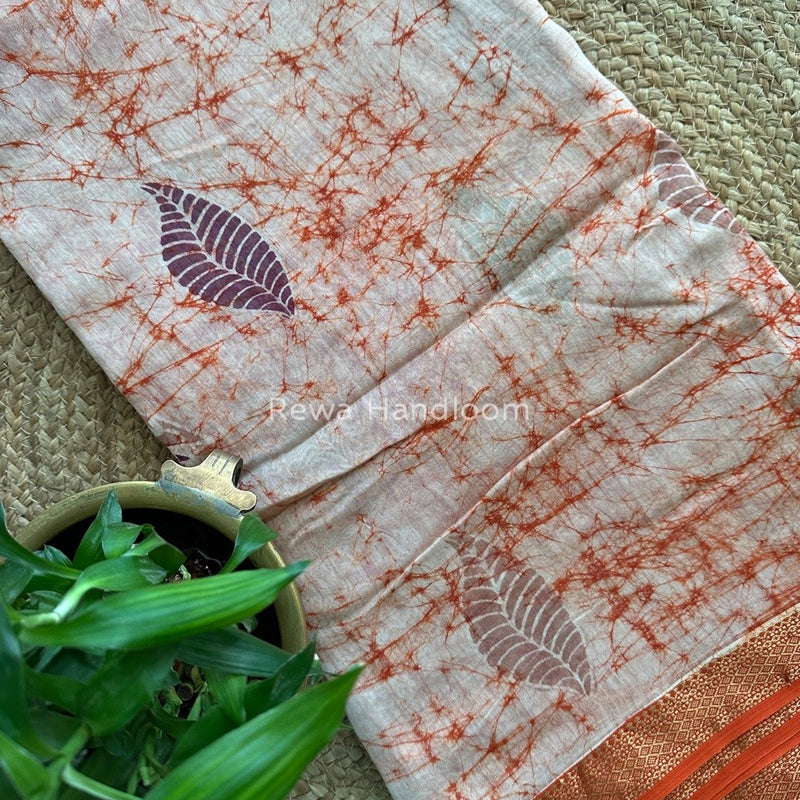 Maheshwari Rust Orange Batik Indonesian Print Saree IBS039