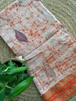 Maheshwari Rust Orange Batik Indonesian Print Saree IBS039