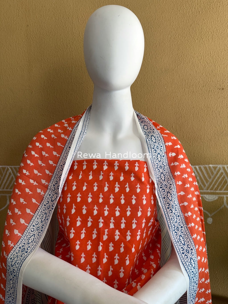 Orange-white Indigo Bagh Print Suit BCI079