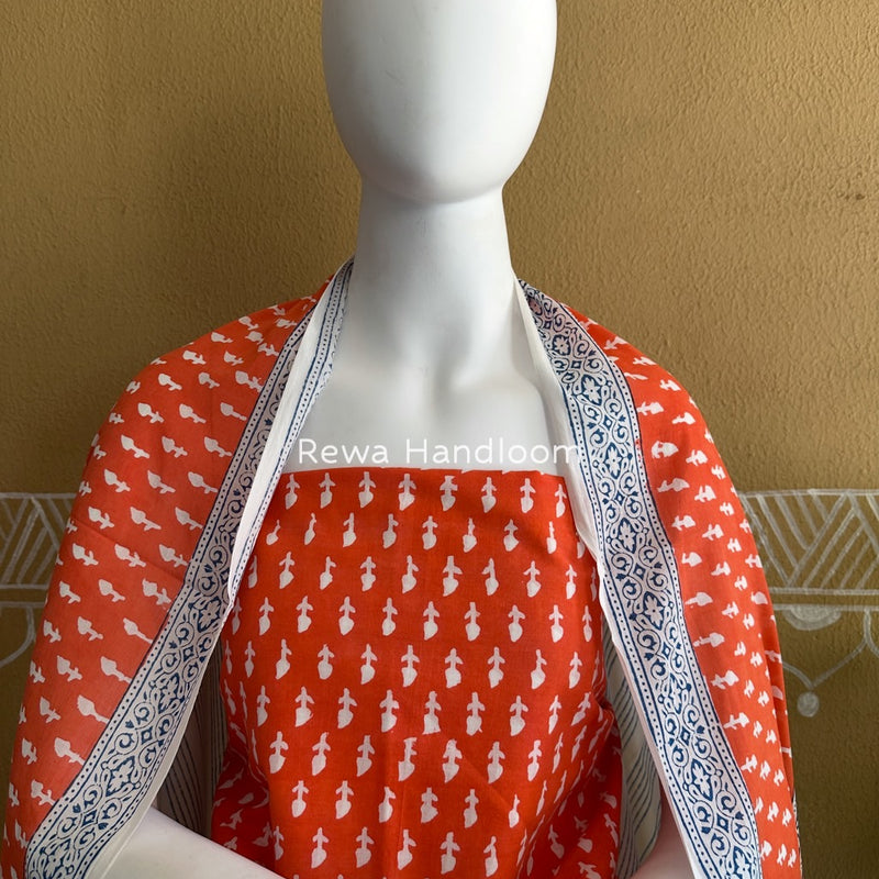 Orange-white Indigo Bagh Print Suit BCI079