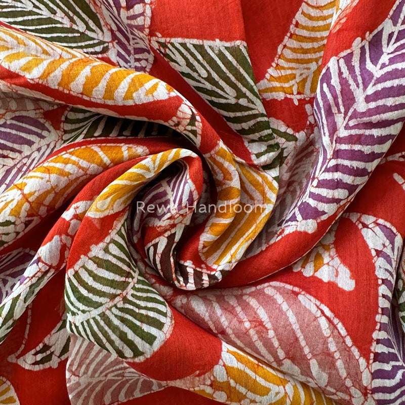 Maheshwari Rust Orange Batik Indonesian Print Saree IBS039