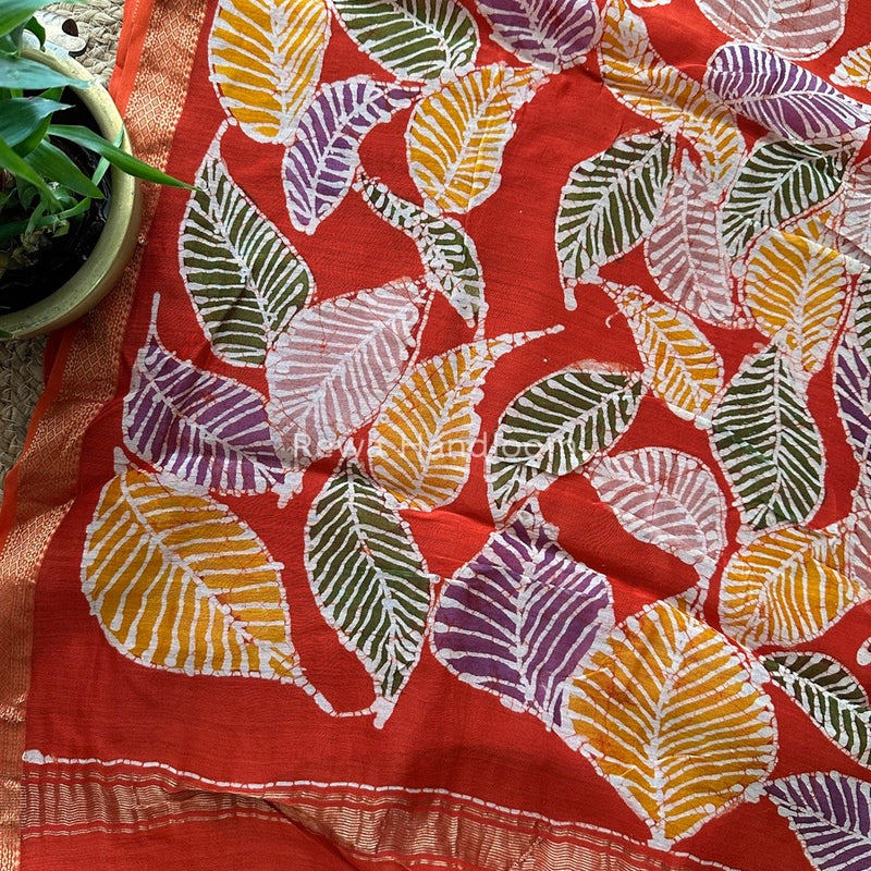 Maheshwari Rust Orange Batik Indonesian Print Saree IBS039