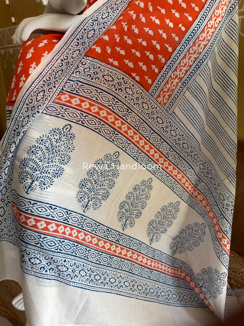 Orange-white Indigo Bagh Print Suit BCI079