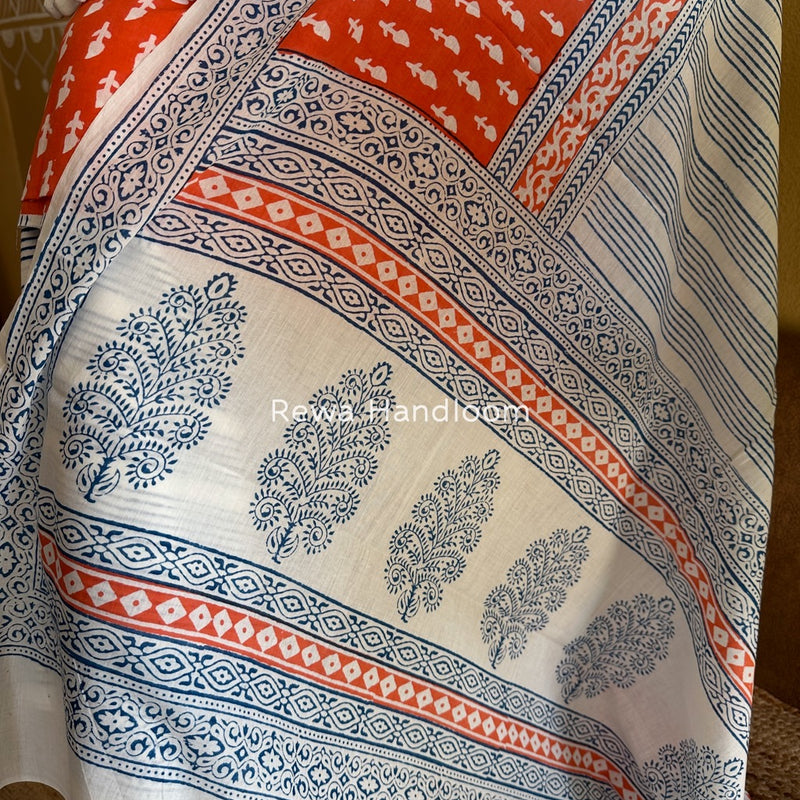 Orange-white Indigo Bagh Print Suit BCI079