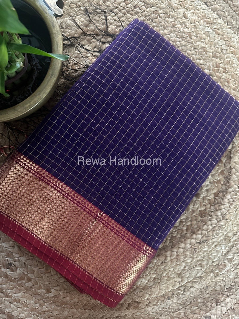 Maheshwari Purple Zari Checks Saree ZCHX286