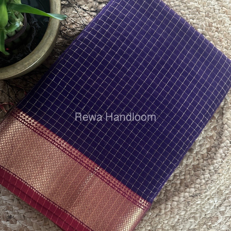 Maheshwari Purple Zari Checks Saree ZCHX286