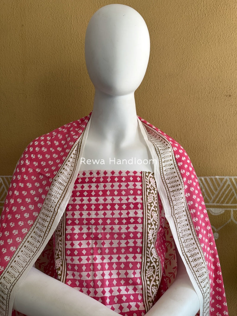 Pink-white Indigo Bagh Print Suit BCI077