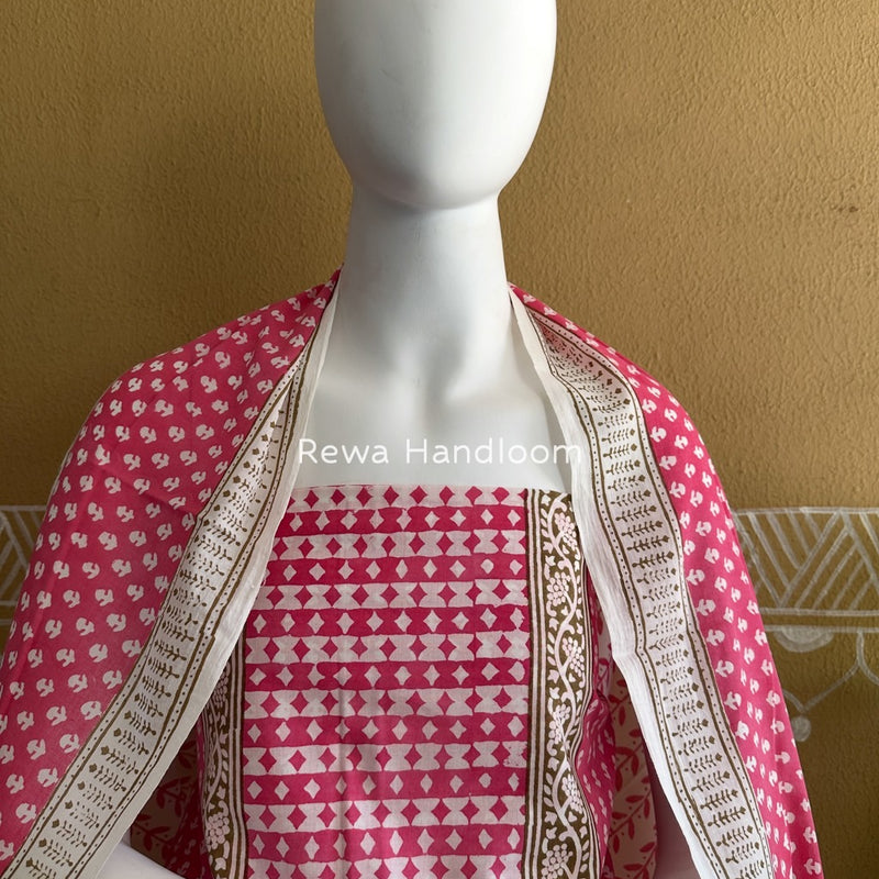 Pink-white Indigo Bagh Print Suit BCI077