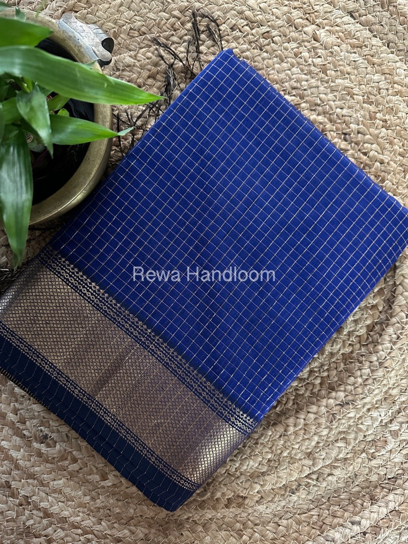 Maheshwari Dark Blue Zari Checks Saree ZCHX287