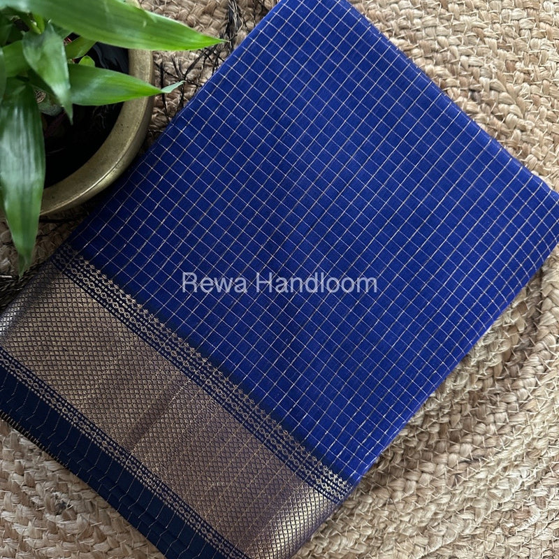 Maheshwari Dark Blue Zari Checks Saree ZCHX287