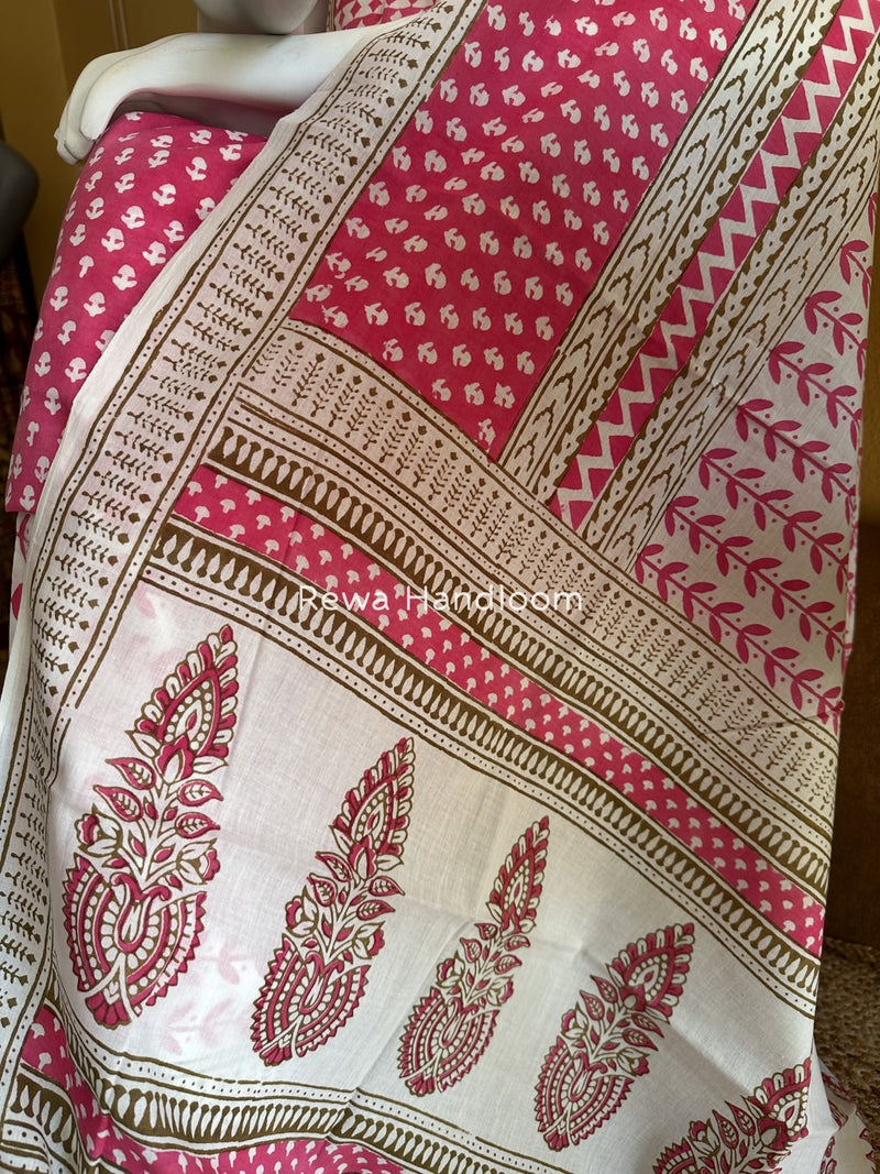 Pink-white Indigo Bagh Print Suit BCI077