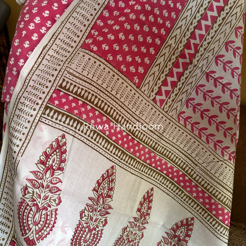 Pink-white Indigo Bagh Print Suit BCI077