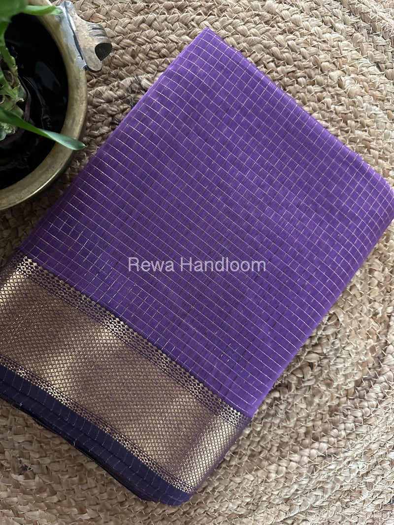 Maheshwari Purple Zari Checks Saree ZCHX288