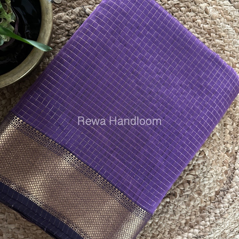 Maheshwari Purple Zari Checks Saree ZCHX288