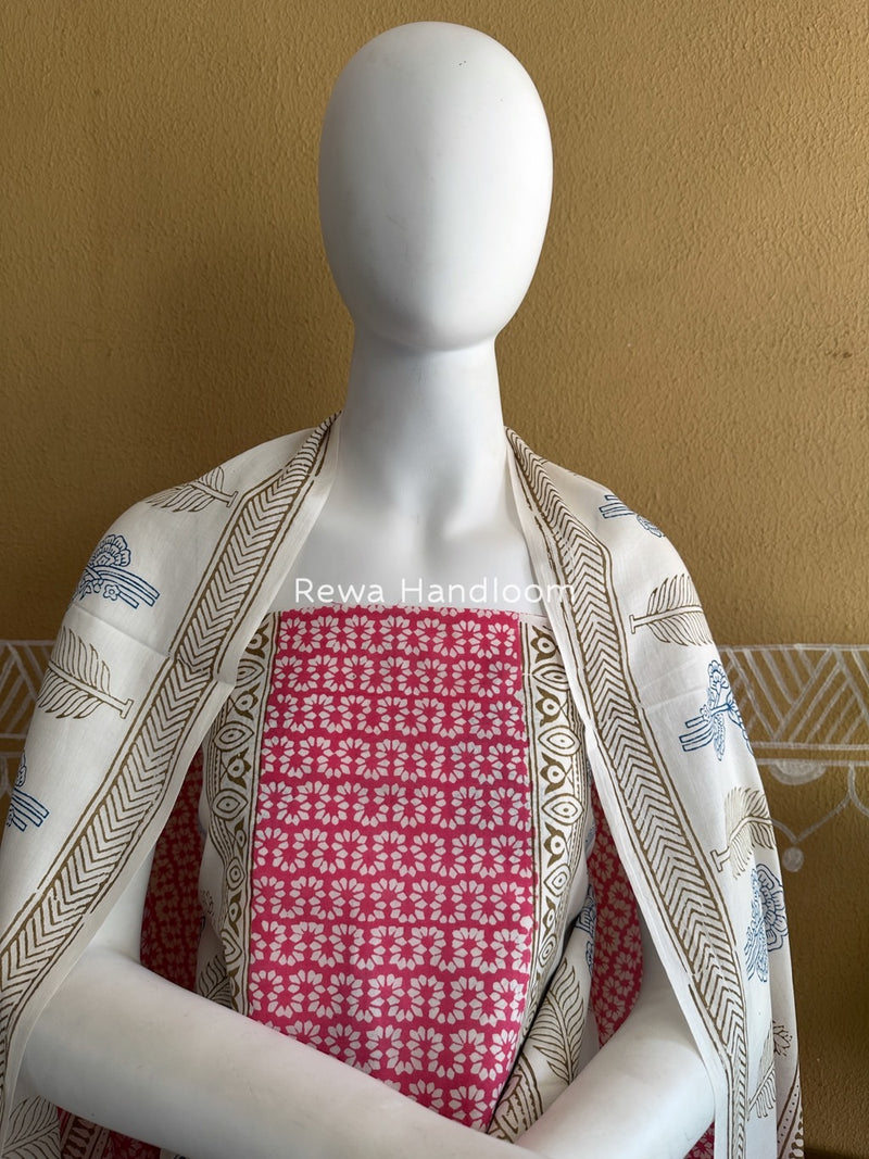 White-Pink Indigo Bagh Print Suit BCI083