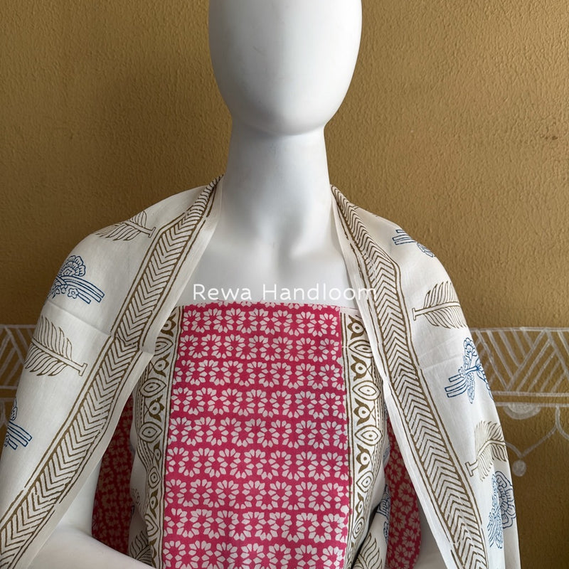 White-Pink Indigo Bagh Print Suit BCI083