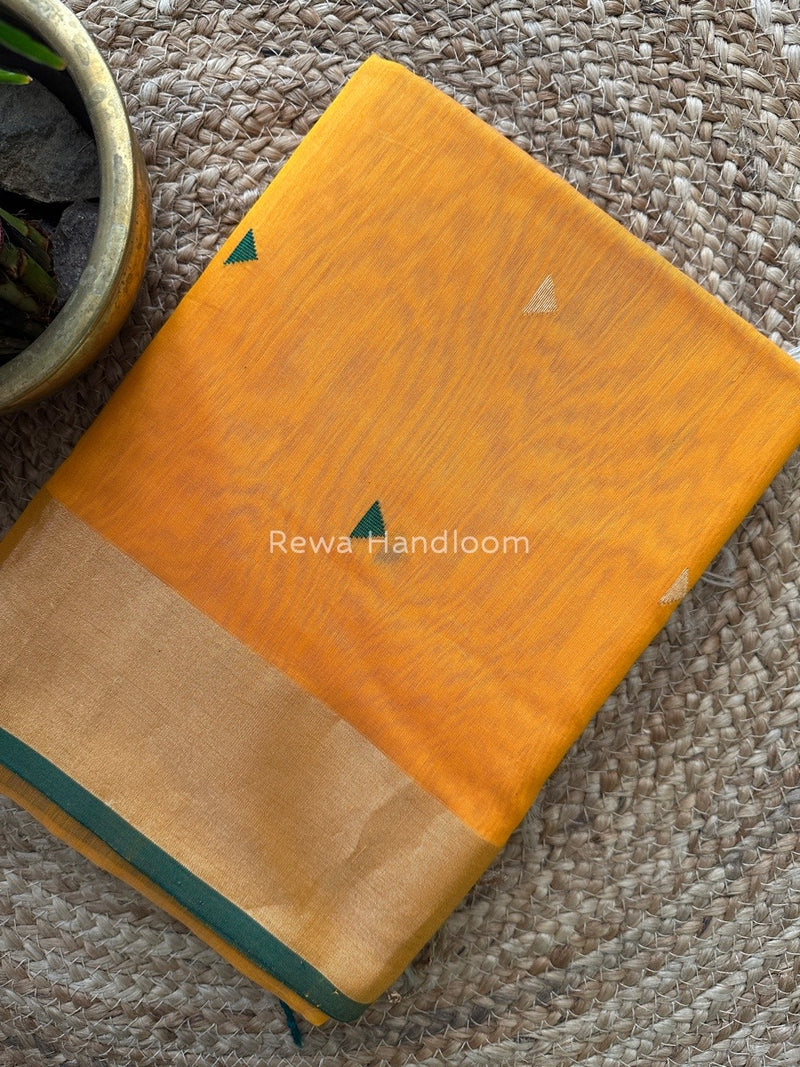 Mango Yellow Zari Butti Maheshwari Saree SB062