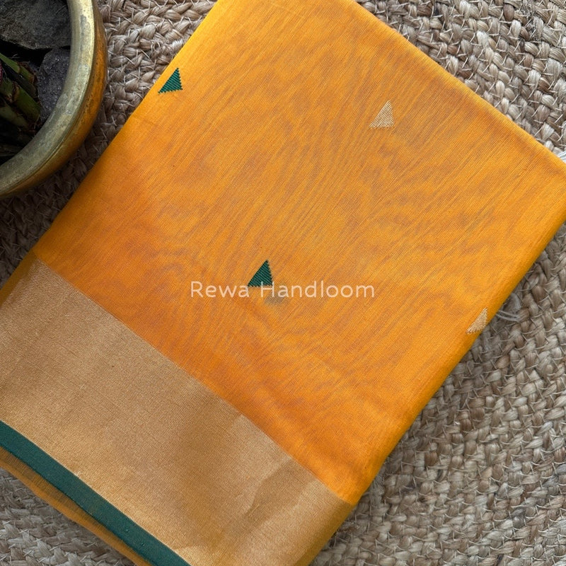 Mango Yellow Zari Butti Maheshwari Saree SB062