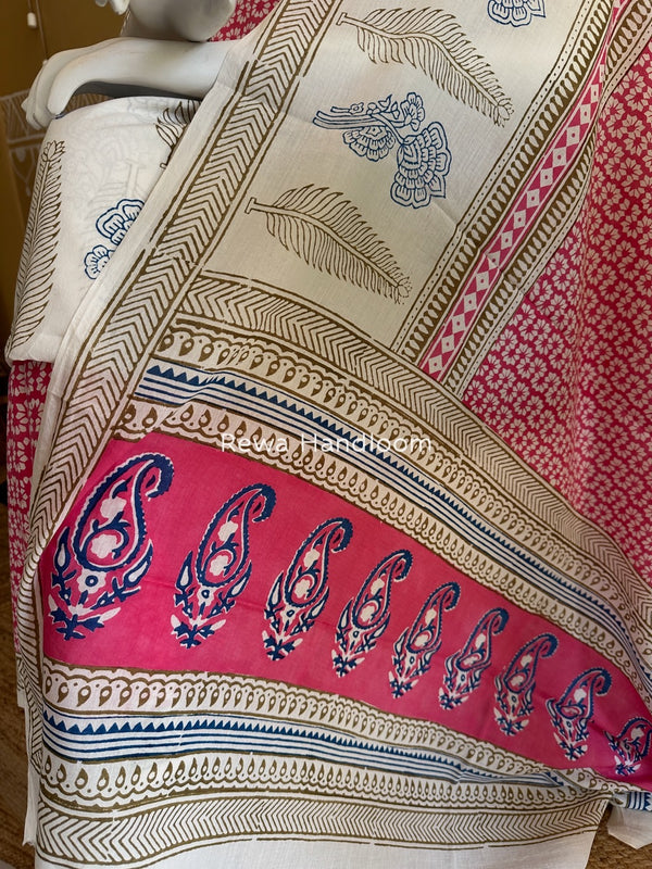White-Pink Indigo Bagh Print Suit BCI083