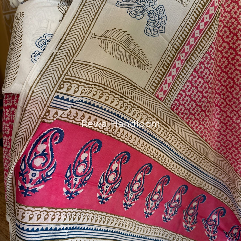 White-Pink Indigo Bagh Print Suit BCI083
