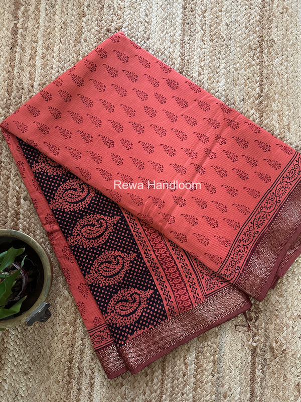 Maheshwari Bagh Print Small Border Saree