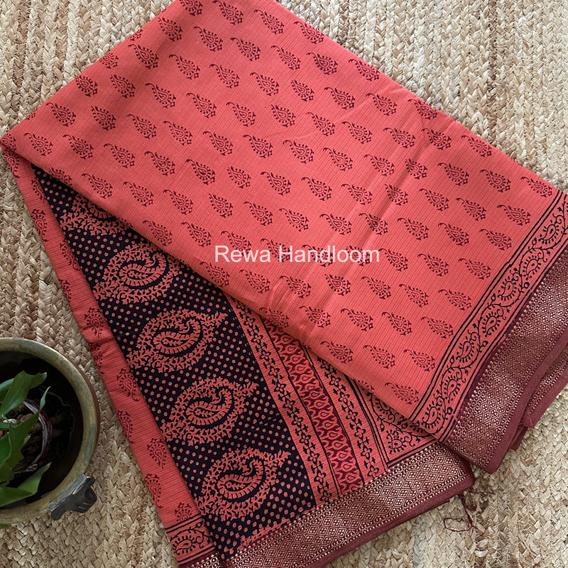 Maheshwari Bagh Print Small Border Saree